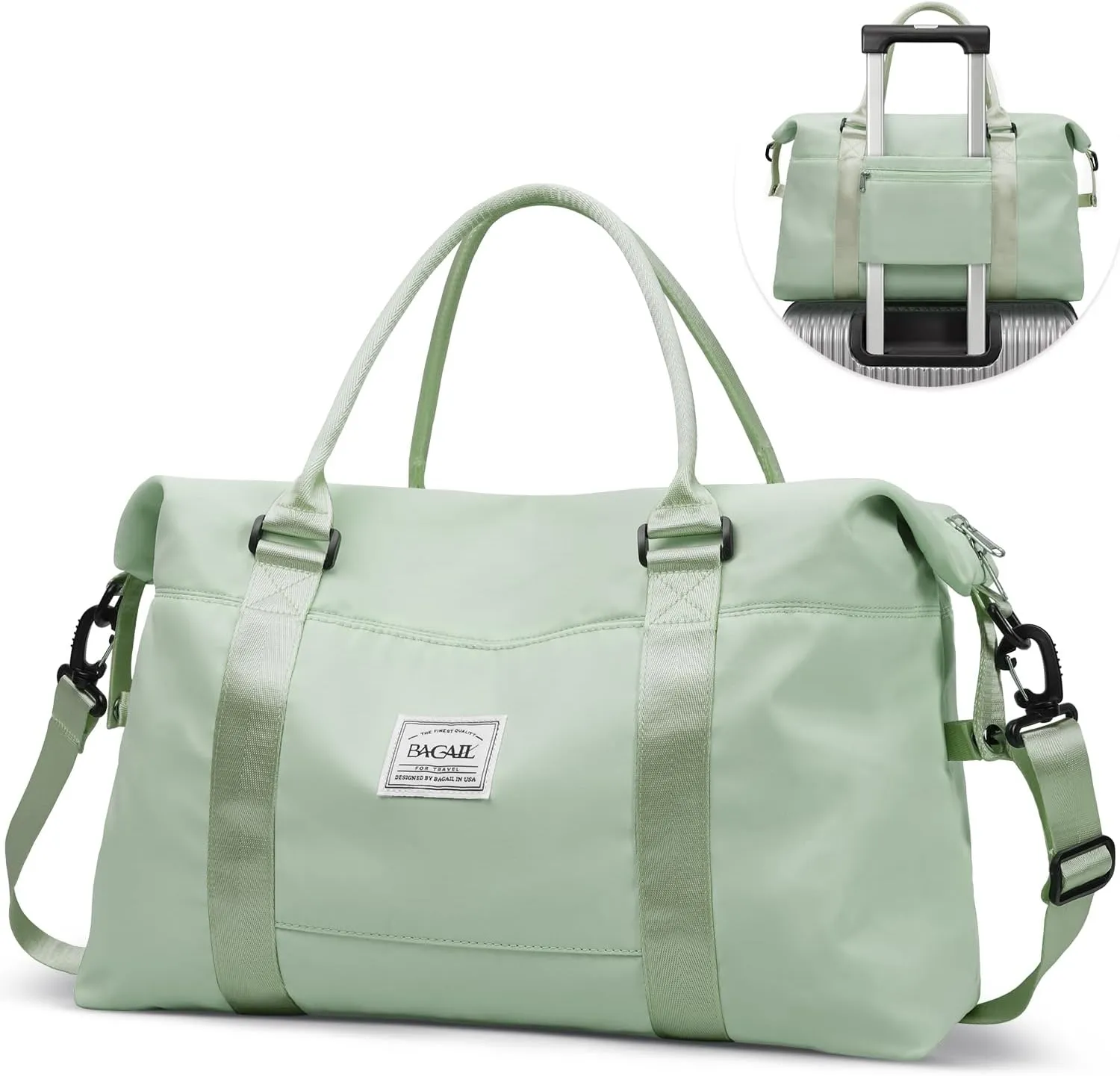 BAGAIL Travel Duffel Bag, Weekender Bags for Women, Overnight Gym Carry On Tote Bag with Wet Pocket, Hospital Mom Bag for Labor and Delivery - Pale Green