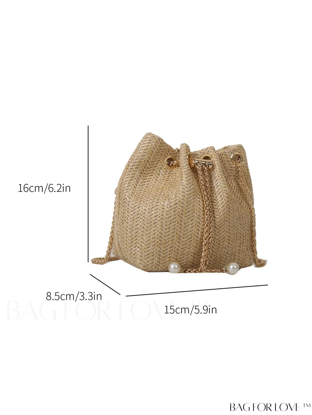 BagForLove - Chic Drawstring Bucket Bag with Mini Faux Pearl Embellishment