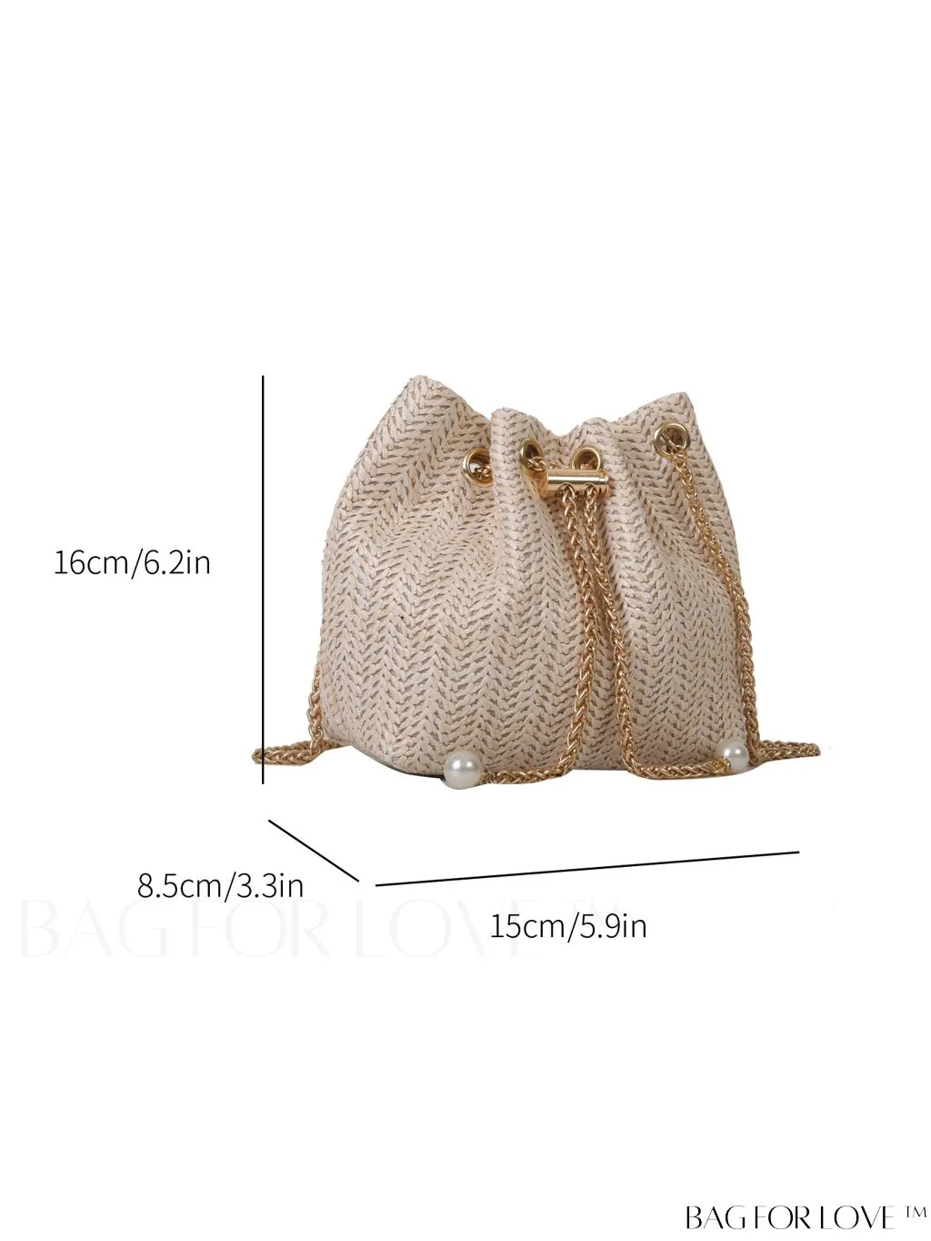 BagForLove - Chic Drawstring Bucket Bag with Mini Faux Pearl Embellishment