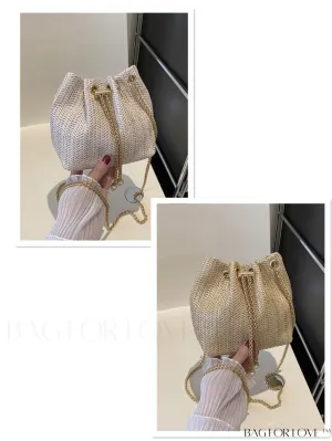 BagForLove - Chic Drawstring Bucket Bag with Mini Faux Pearl Embellishment