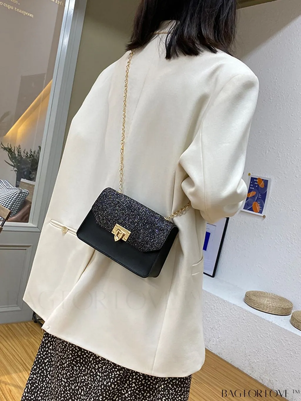 BagForLove - Compact Glitter Flap Crossbody Bag with Chain Strap