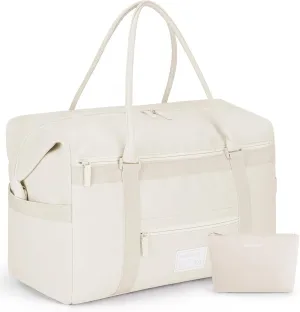 BAGSMART Travel Duffle Bag for Women, Multi Pockets Carry On Weekender Overnight Bag, Large Travel Tote for Personal Items, Beige