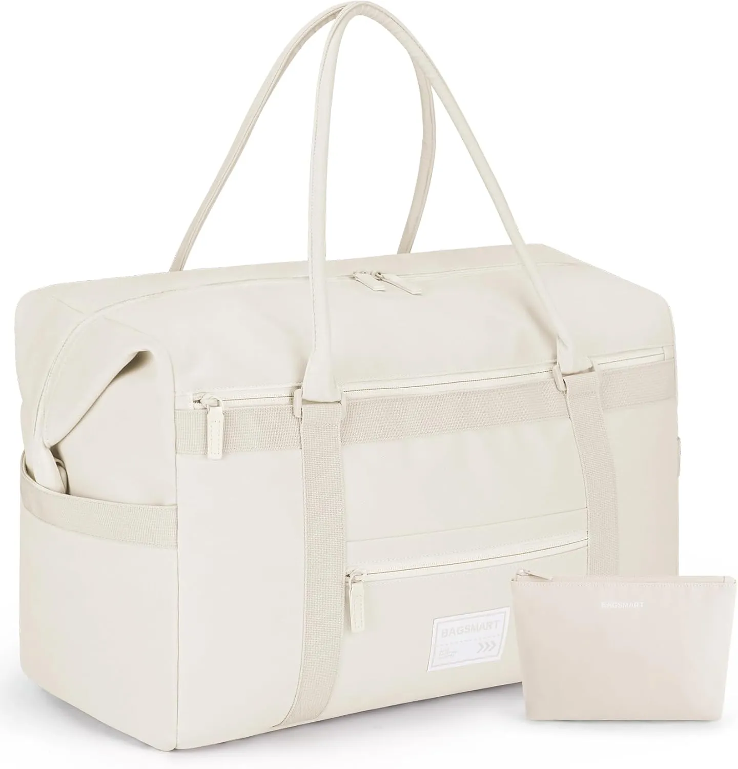 BAGSMART Travel Duffle Bag for Women, Multi Pockets Carry On Weekender Overnight Bag, Large Travel Tote for Personal Items, Beige