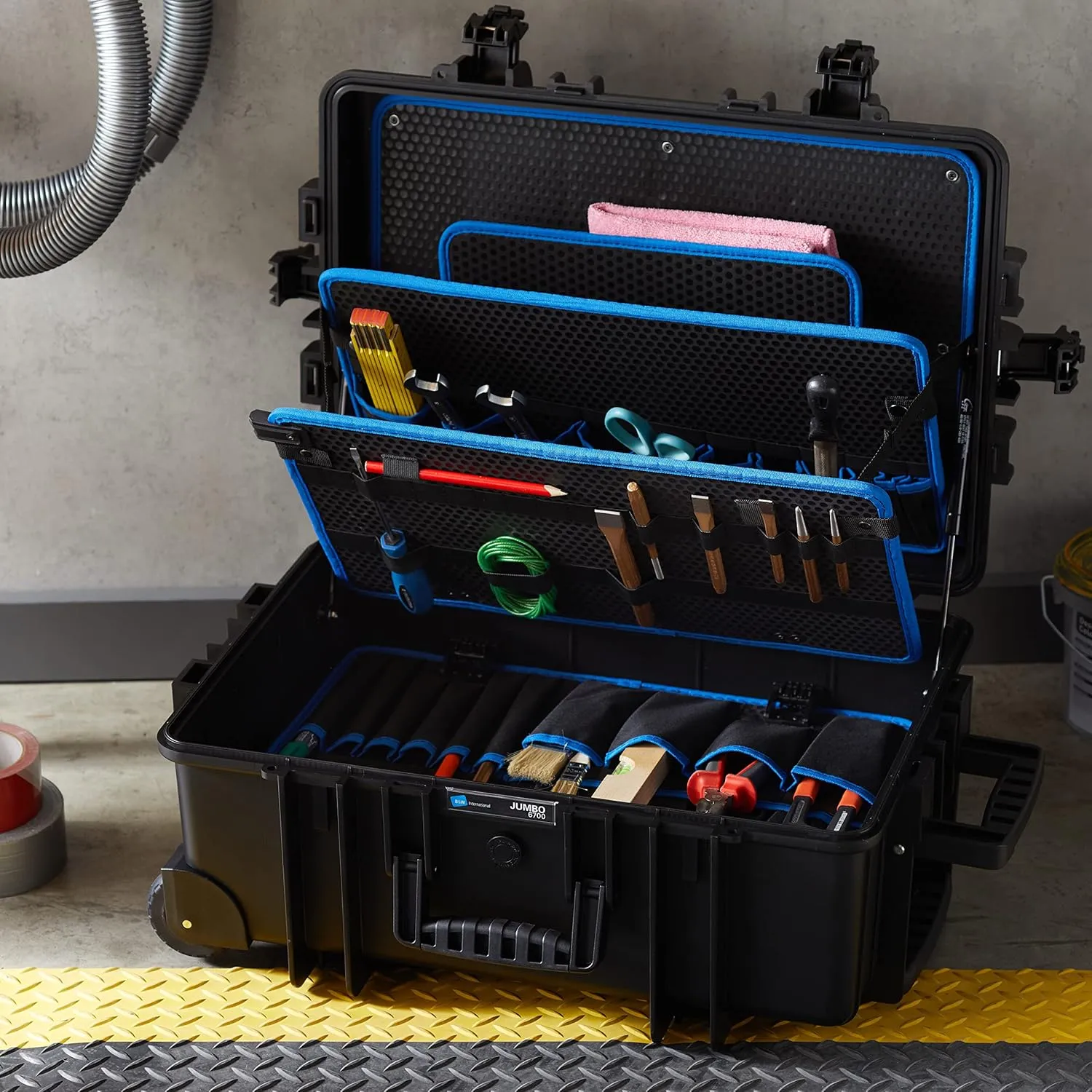 B&W International Jumbo 6700 Outdoor Tool Case with Pocket Tool Boards, Black