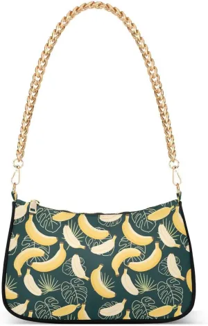 Banana Leaf Palm Leveas Tote Bag Shoulder Bag Hobo Handbag for Women Ladies Mini Clutch Purse with Zipper Closure