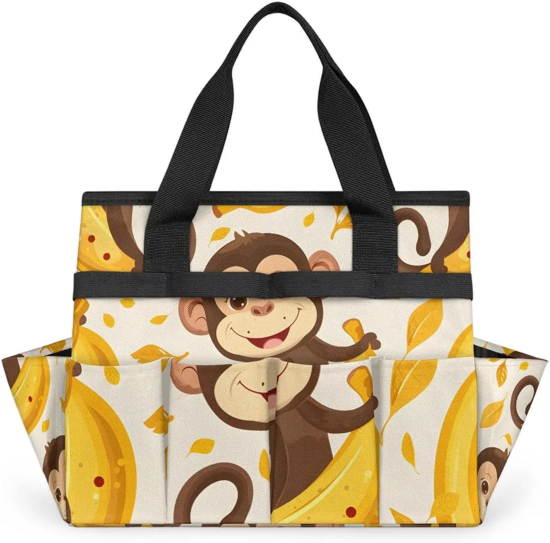 Banana Monkey Gardening Tote Bag Iit Greedy Monkey Gardening Tool Bag Multi-Pocket Tool Bag with Handle Suitable for Indoor and Outdoor Gardening, Electrician, Technician