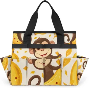 Banana Monkey Gardening Tote Bag Iit Greedy Monkey Gardening Tool Bag Multi-Pocket Tool Bag with Handle Suitable for Indoor and Outdoor Gardening, Electrician, Technician
