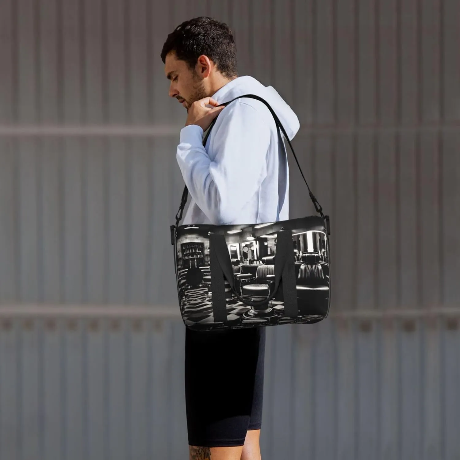 Barber Shop Monochrome Style Travel Bags, Weekender Carry On For Women, Sports Gym Bag, Workout Duffel Bag,Overnight