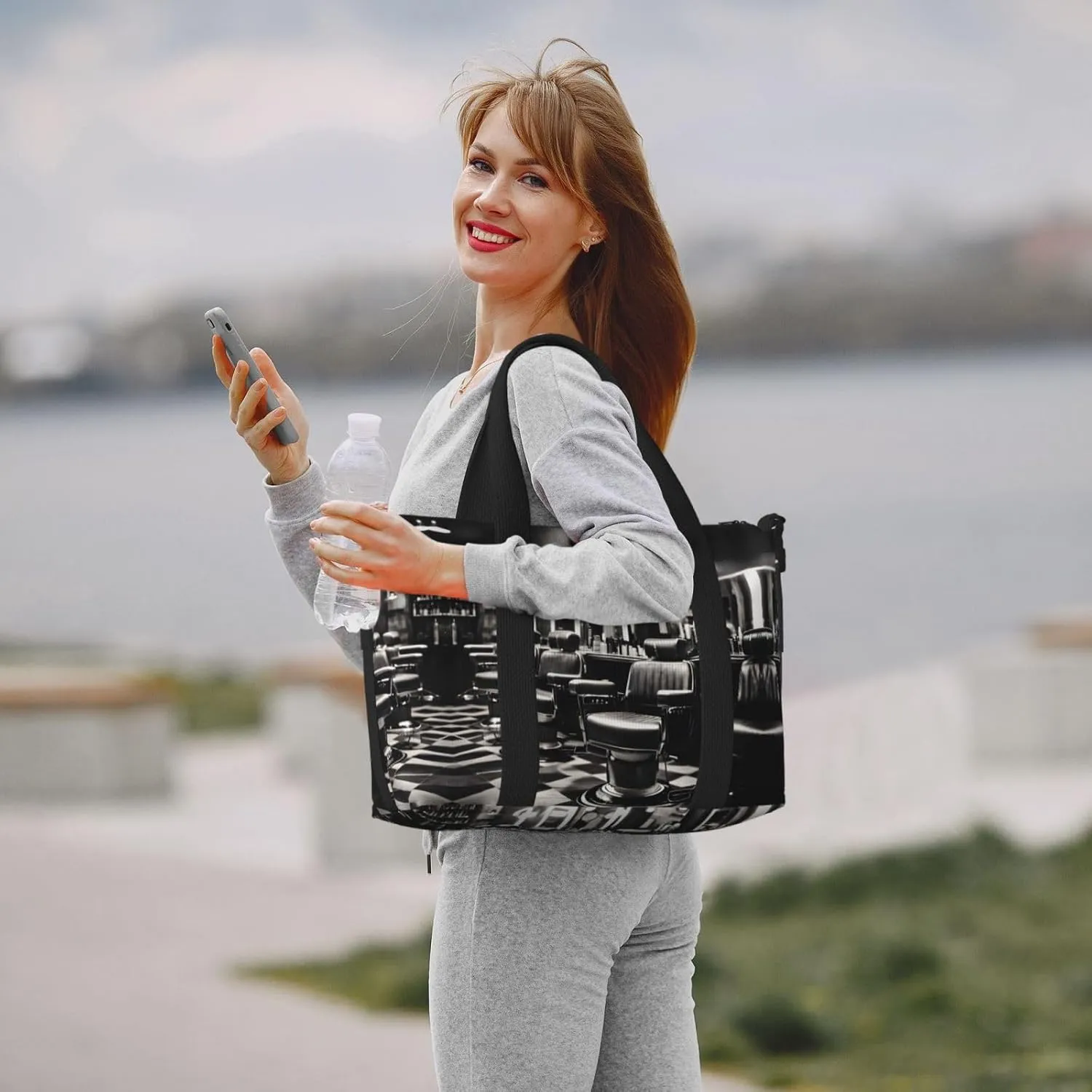 Barber Shop Monochrome Style Travel Bags, Weekender Carry On For Women, Sports Gym Bag, Workout Duffel Bag,Overnight