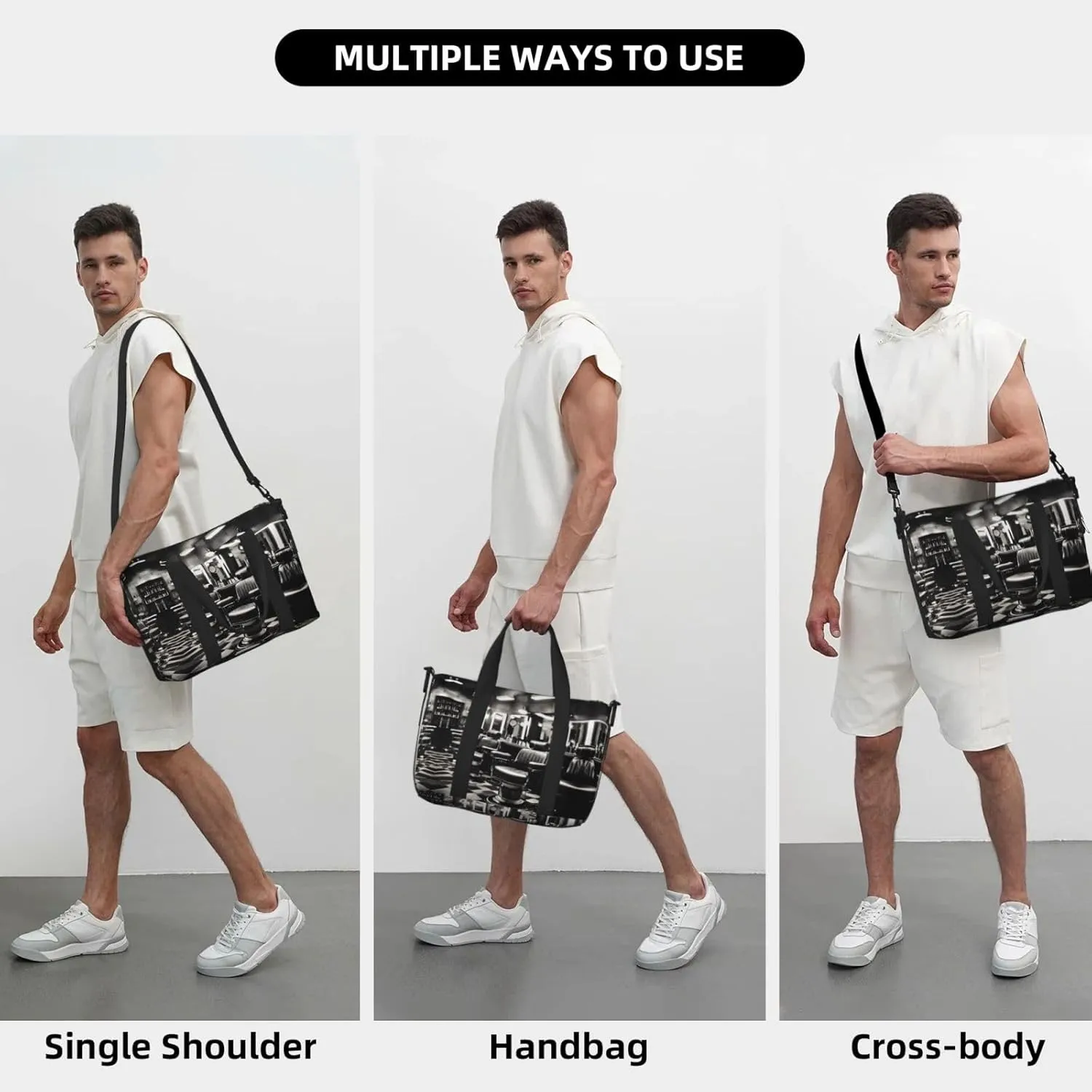 Barber Shop Monochrome Style Travel Bags, Weekender Carry On For Women, Sports Gym Bag, Workout Duffel Bag,Overnight