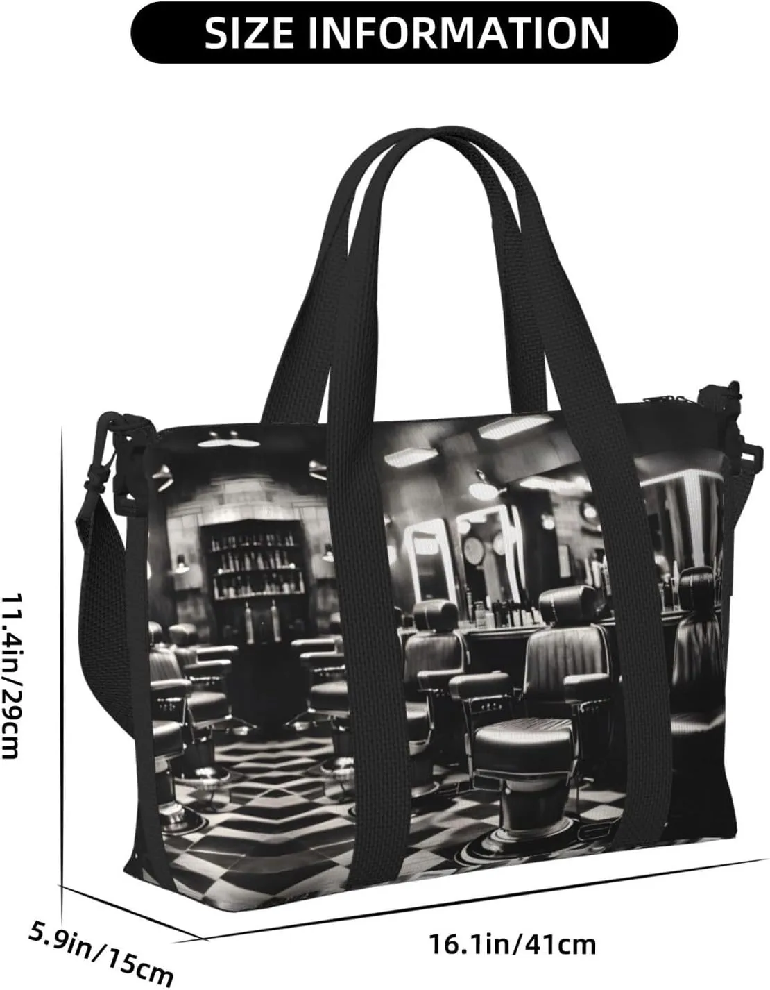 Barber Shop Monochrome Style Travel Bags, Weekender Carry On For Women, Sports Gym Bag, Workout Duffel Bag,Overnight