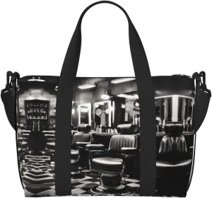 Barber Shop Monochrome Style Travel Bags, Weekender Carry On For Women, Sports Gym Bag, Workout Duffel Bag,Overnight