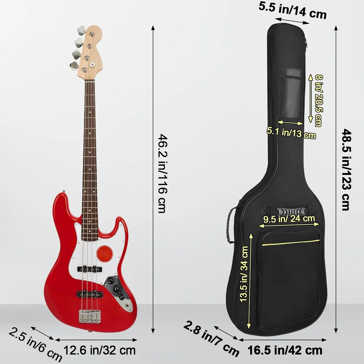 Bass Guitar Bag With 7mm Padding - Waterproof Electric Bass Case, Gig Bag Backpack With Neck Strap and Pockets, Black