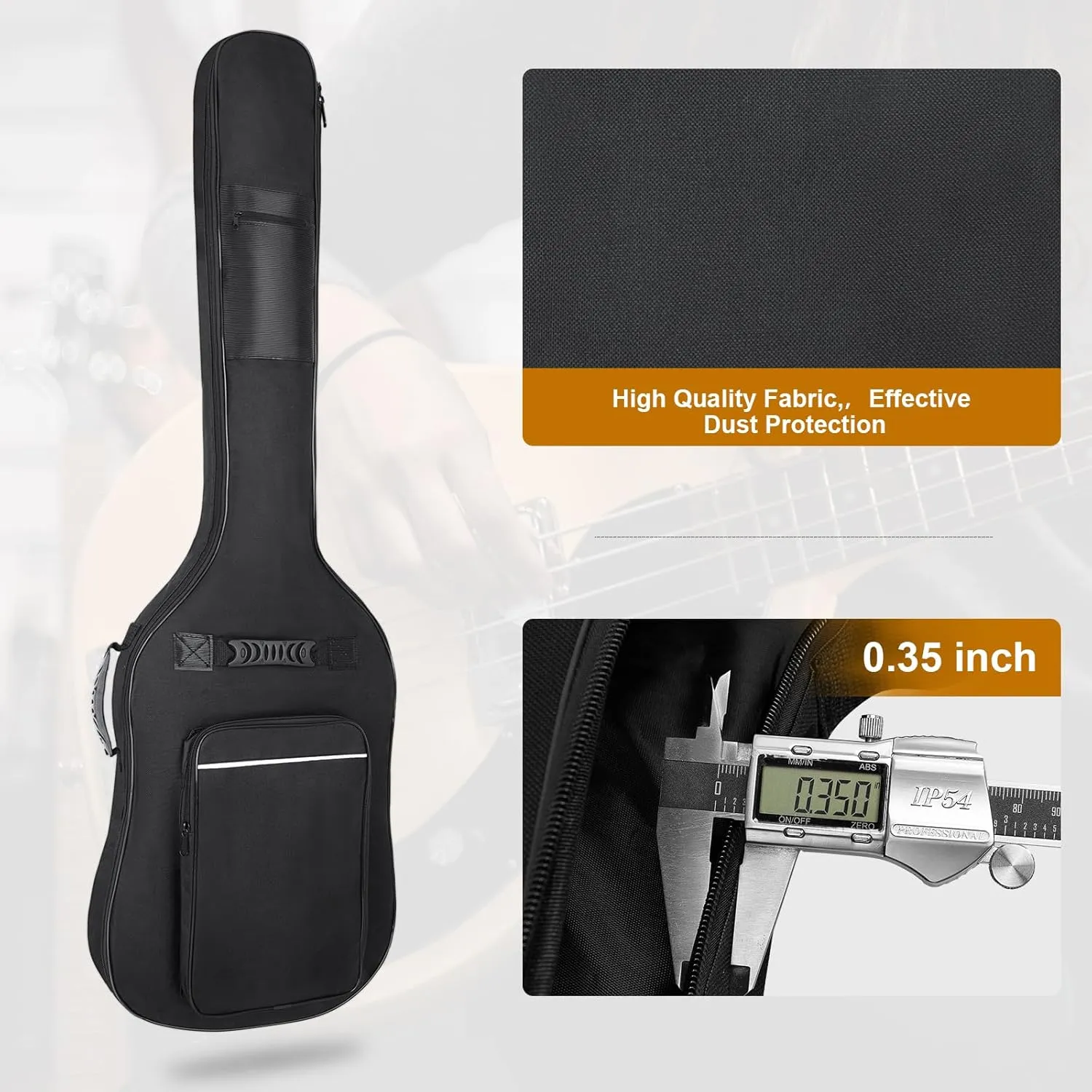 Bass Guitar Case, Bass Guitar Gig Bag 0.38 Inch Thick Padding Backpack Soft Electric Bass Guitar Bag Dual Adjustable Shoulder Strap Pocket & Back Hanger Loop Black
