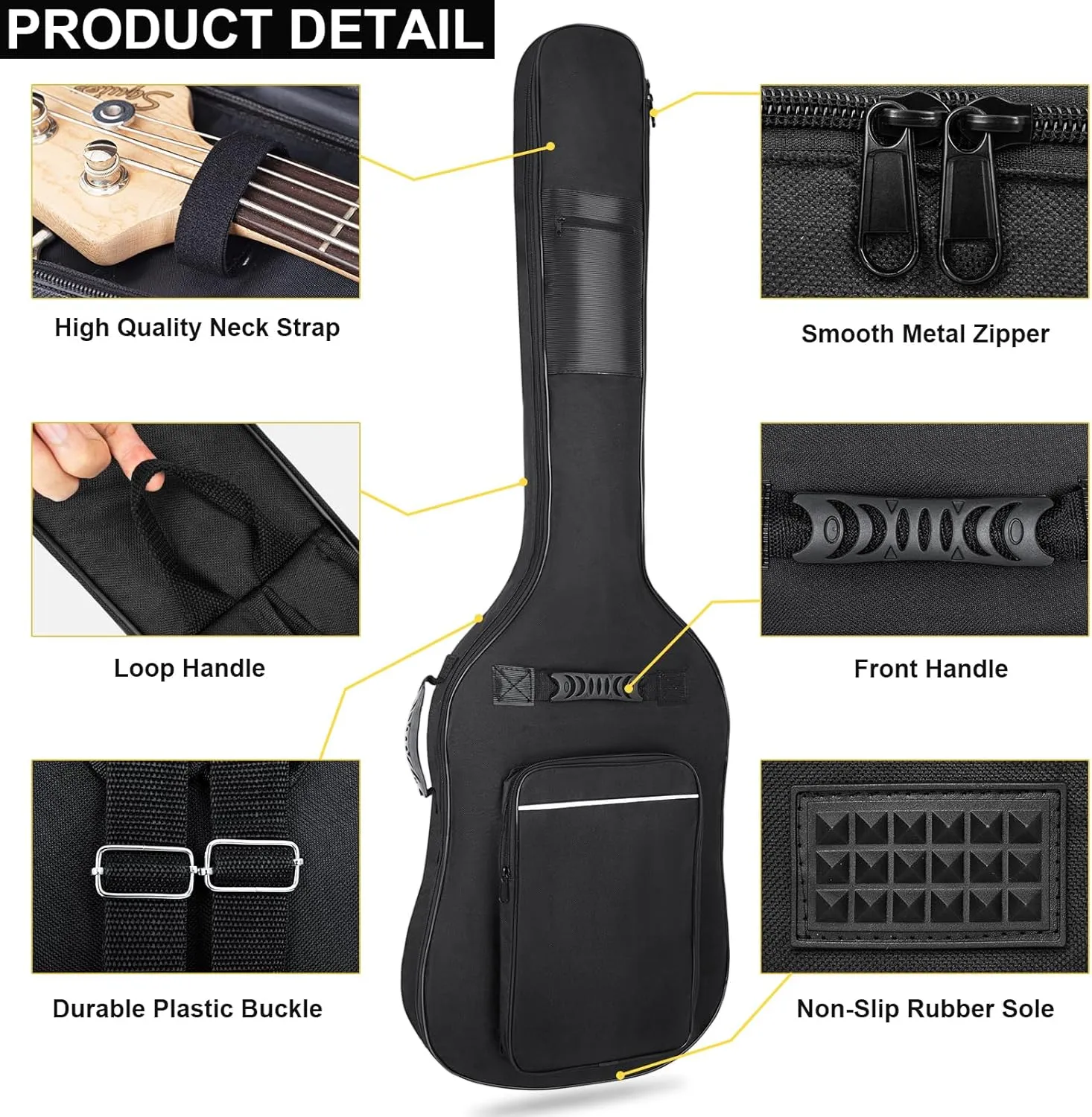 Bass Guitar Case, Bass Guitar Gig Bag 0.38 Inch Thick Padding Backpack Soft Electric Bass Guitar Bag Dual Adjustable Shoulder Strap Pocket & Back Hanger Loop Black