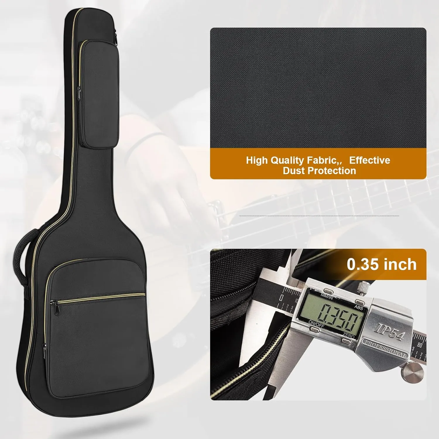 Bass Guitar Case, Bass Guitar Gig Bag 0.38 Inch Thick Padding Backpack Soft Electric Bass Guitar Bag Dual Adjustable Shoulder Strap Pocket & Back Hanger Loop Black