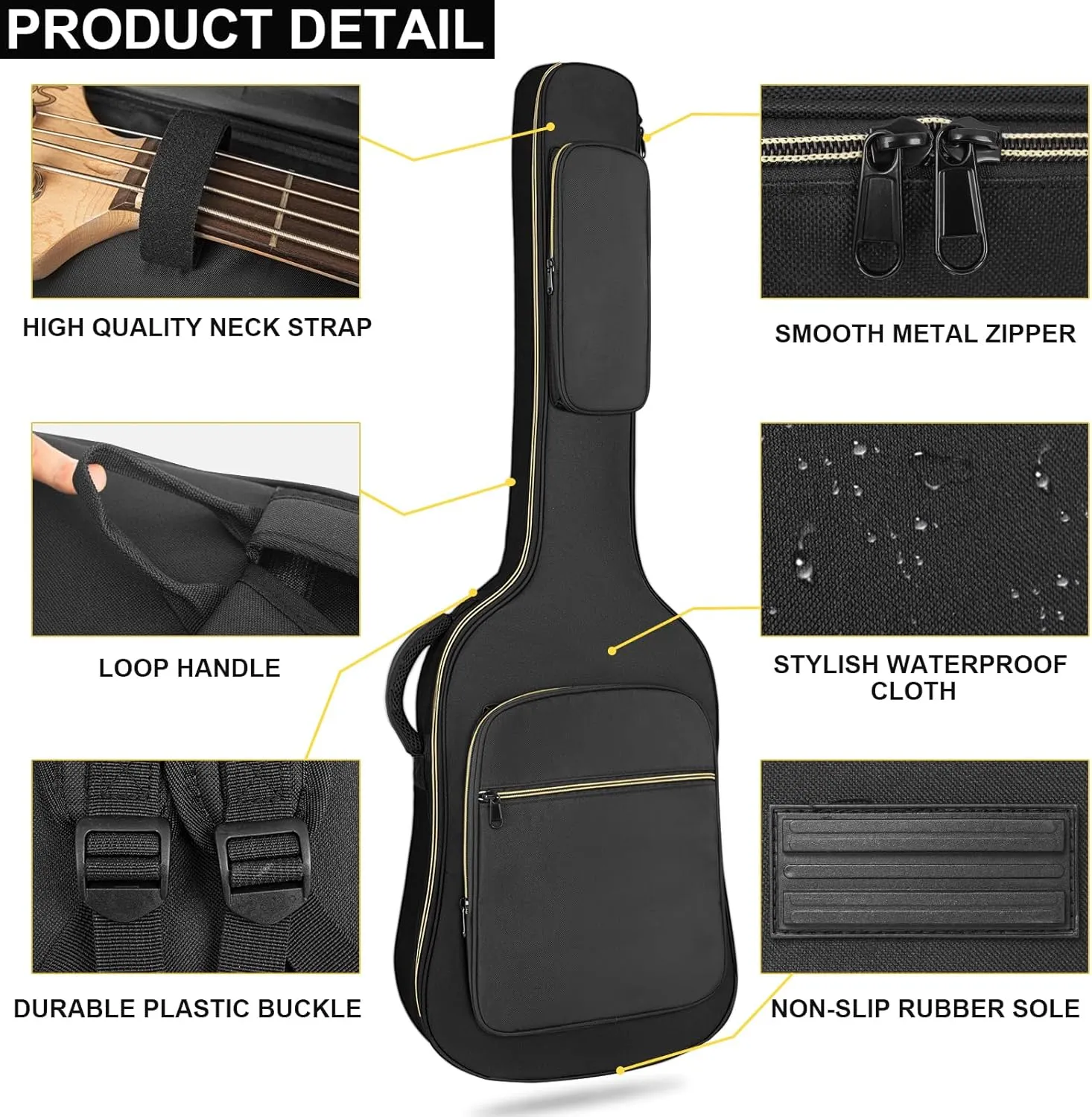 Bass Guitar Case, Bass Guitar Gig Bag 0.38 Inch Thick Padding Backpack Soft Electric Bass Guitar Bag Dual Adjustable Shoulder Strap Pocket & Back Hanger Loop Black