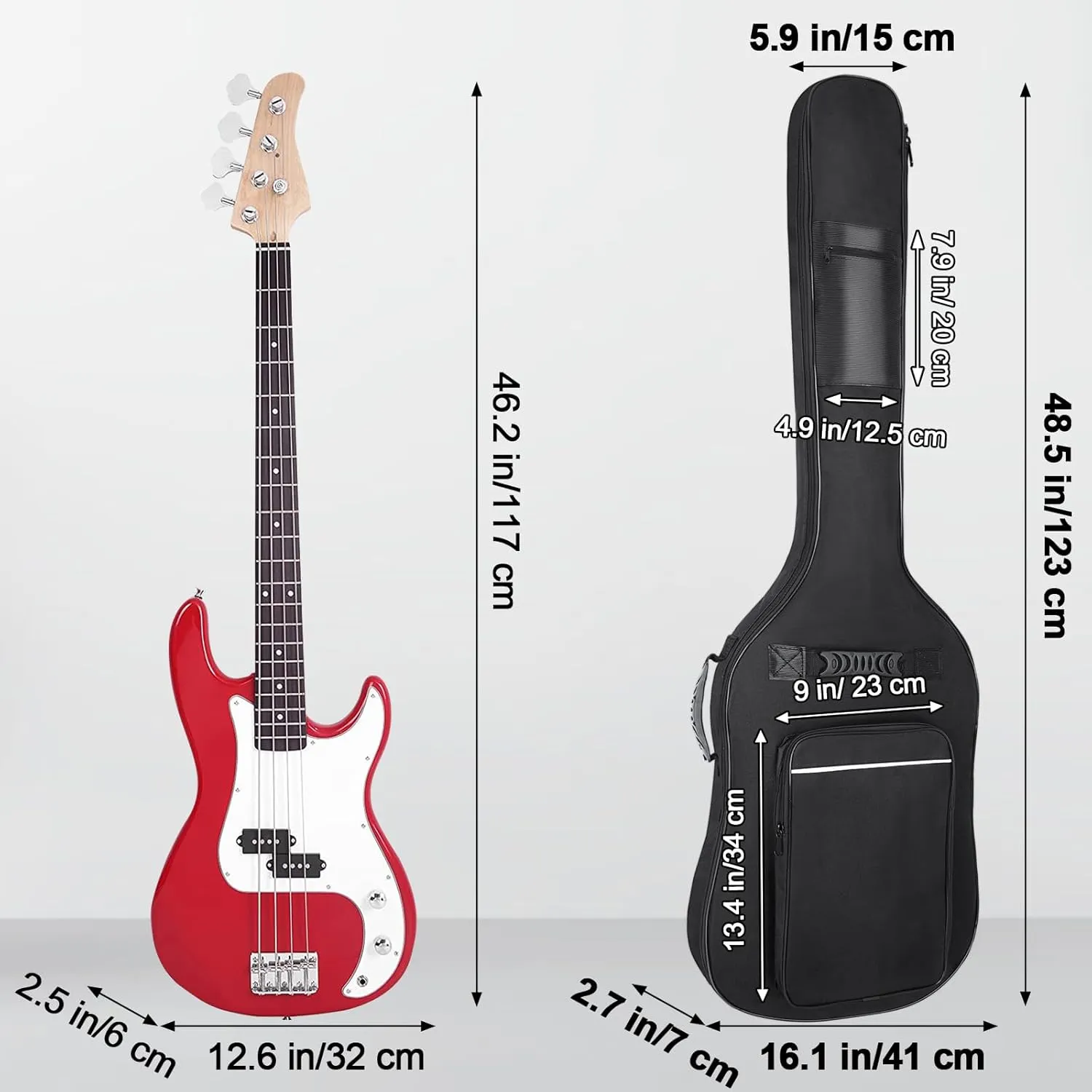 Bass Guitar Case, Bass Guitar Gig Bag 0.38 Inch Thick Padding Backpack Soft Electric Bass Guitar Bag Dual Adjustable Shoulder Strap Pocket & Back Hanger Loop Black