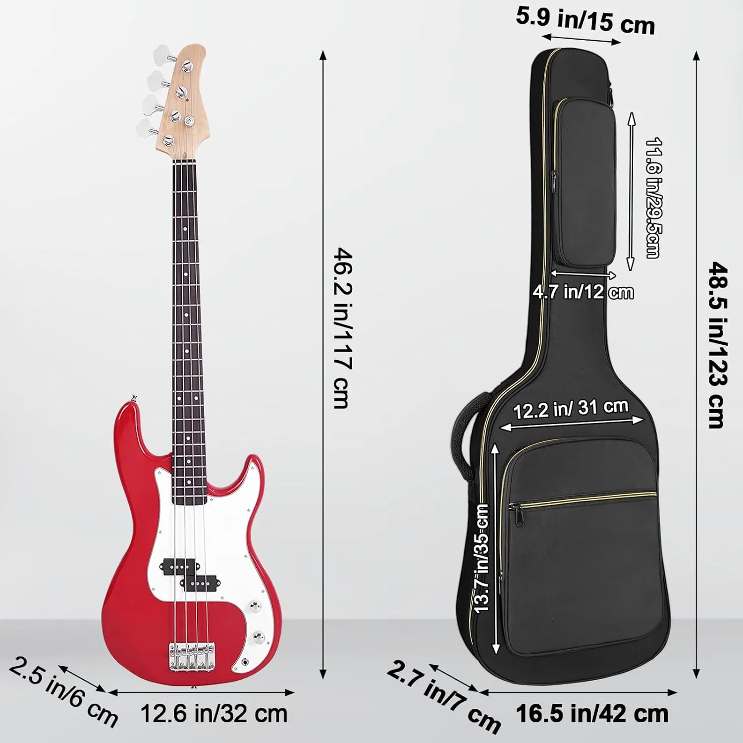 Bass Guitar Case, Bass Guitar Gig Bag 0.38 Inch Thick Padding Backpack Soft Electric Bass Guitar Bag Dual Adjustable Shoulder Strap Pocket & Back Hanger Loop Black