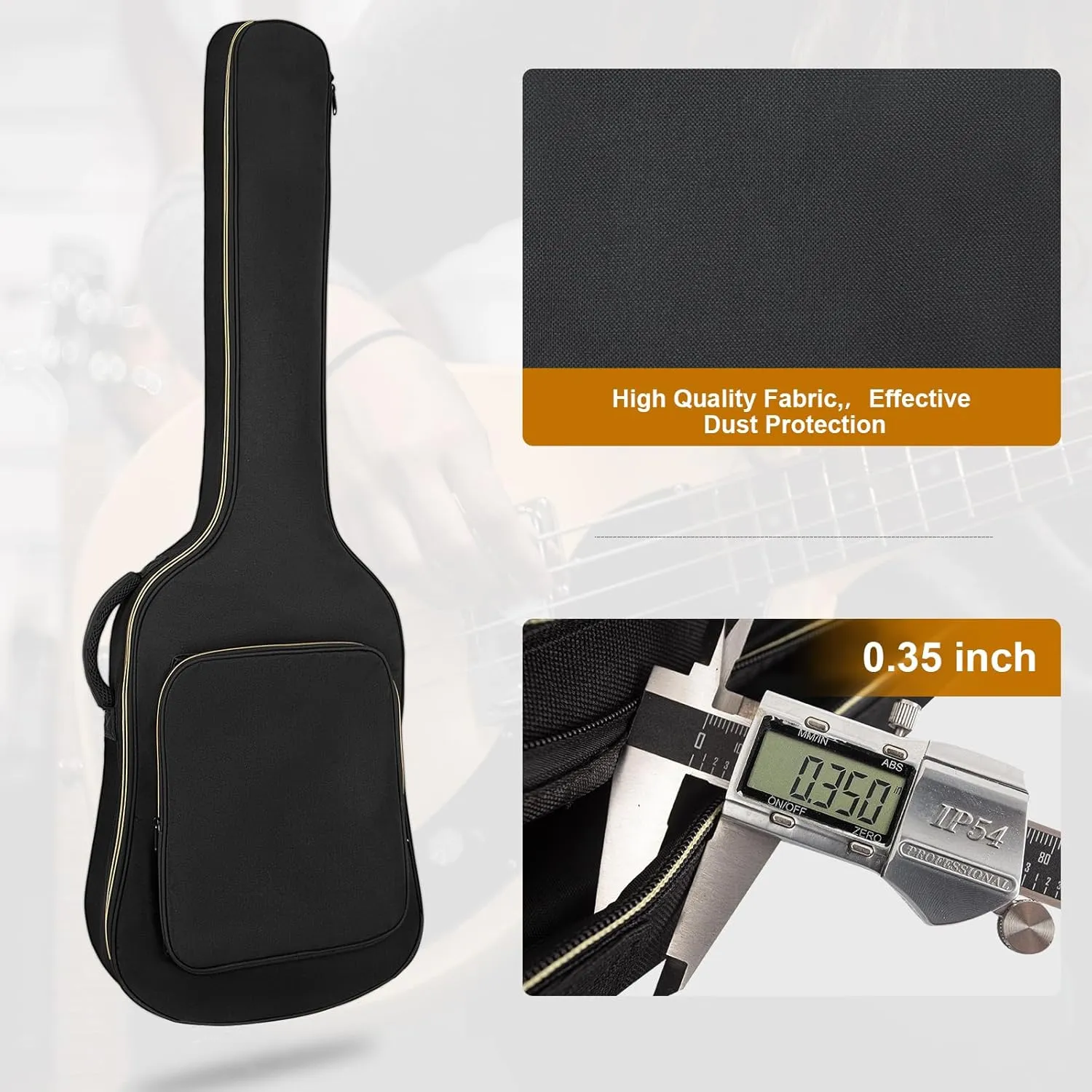 Bass Guitar Case, Bass Guitar Gig Bag 0.38 Inch Thick Padding Backpack Soft Electric Bass Guitar Bag Dual Adjustable Shoulder Strap Pocket & Back Hanger Loop Black