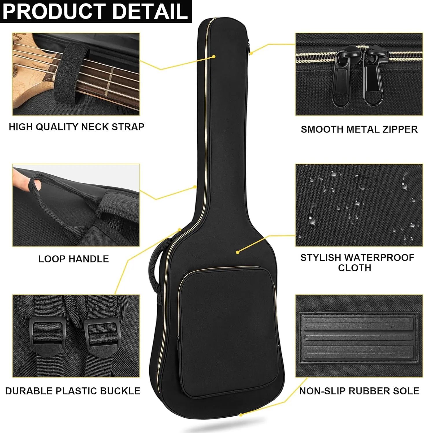 Bass Guitar Case, Bass Guitar Gig Bag 0.38 Inch Thick Padding Backpack Soft Electric Bass Guitar Bag Dual Adjustable Shoulder Strap Pocket & Back Hanger Loop Black