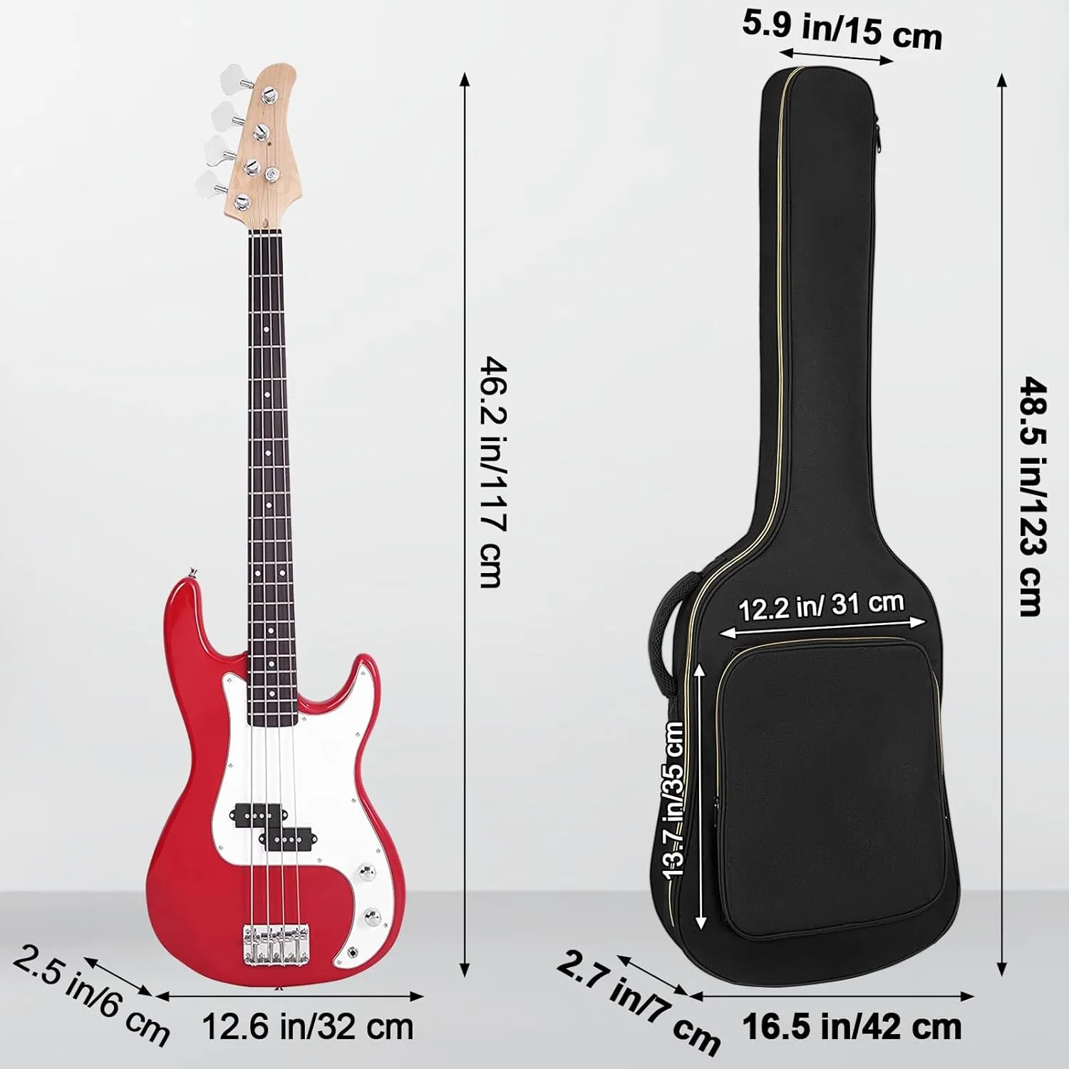 Bass Guitar Case, Bass Guitar Gig Bag 0.38 Inch Thick Padding Backpack Soft Electric Bass Guitar Bag Dual Adjustable Shoulder Strap Pocket & Back Hanger Loop Black