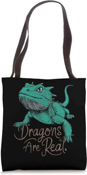 Bearded dragon, Dragons are real, funnya saying, green motif Tote Bag