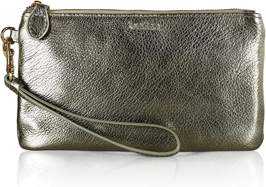 befen Women's Genuine Italian Leather Wristlet Clutch Wallet Purse, Gold Zipper