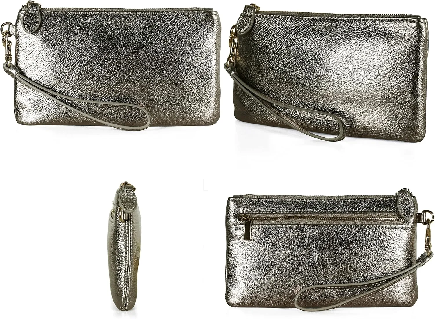 befen Women's Genuine Italian Leather Wristlet Clutch Wallet Purse, Gold Zipper