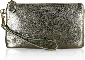 befen Women's Genuine Italian Leather Wristlet Clutch Wallet Purse, Gold Zipper