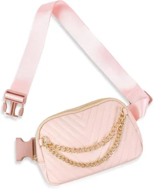 Belt Bag for Women，Luxury Chain Crossbody Bag Leather Fanny Pack，Mini Everywhere Crossbody Waist Bag Adjustable Strap，Small Travel Fashion Chest Bag