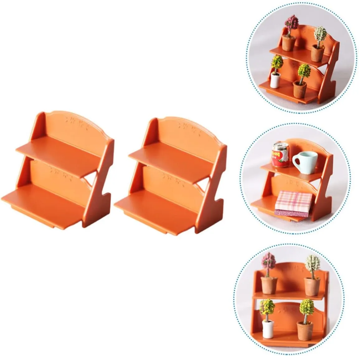 BESPORTBLE 4sets Dollhouse Miniature Shelf Double-Tier Mini House Plant Pot Rack Miniature Furniture Props Accessory 2pcs*4