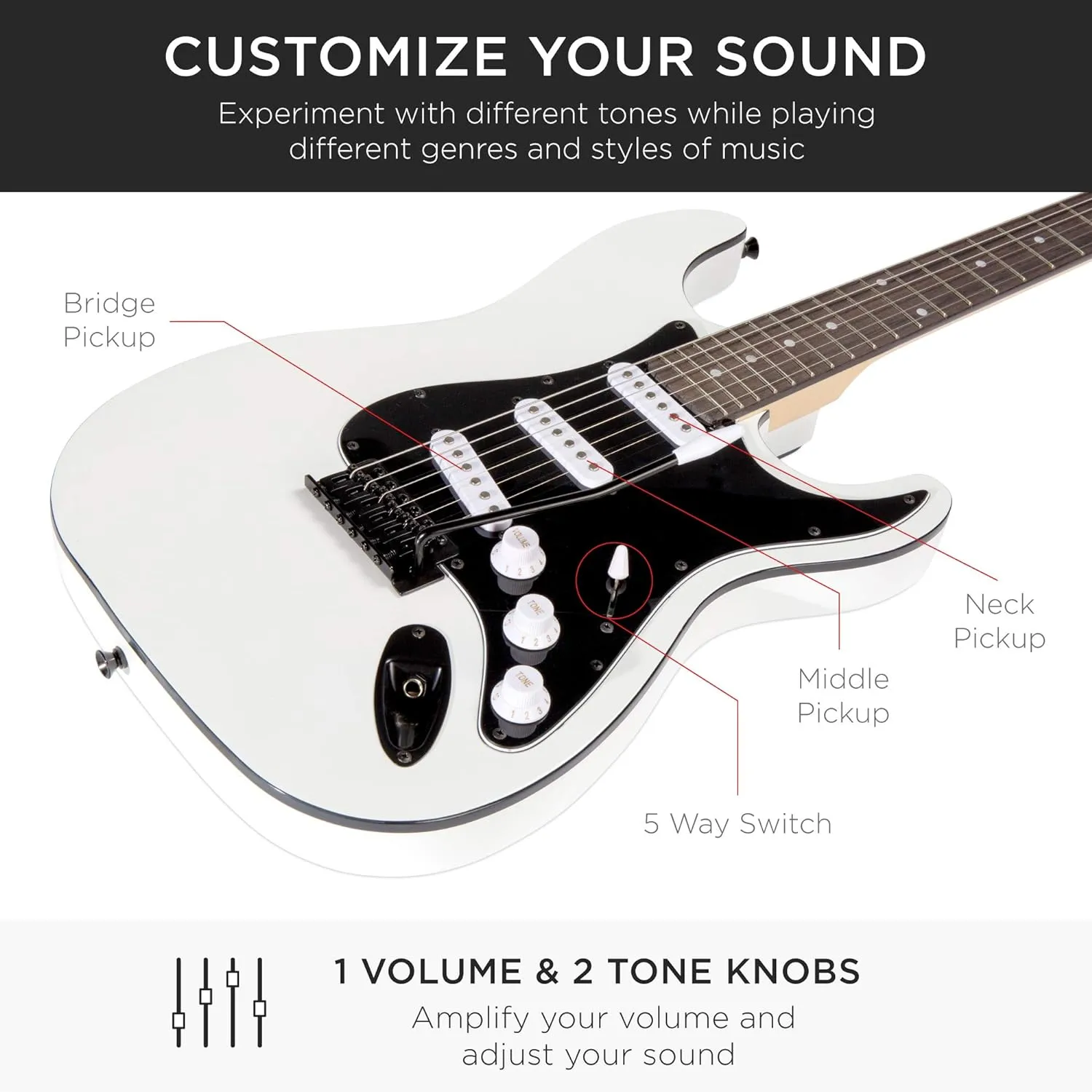 Best Choice Products 39in Full Size Beginner Electric Guitar Starter Kit w/Case, Strap, 10W Amp, Strings, Pick, Tremolo Bar - Glacier White
