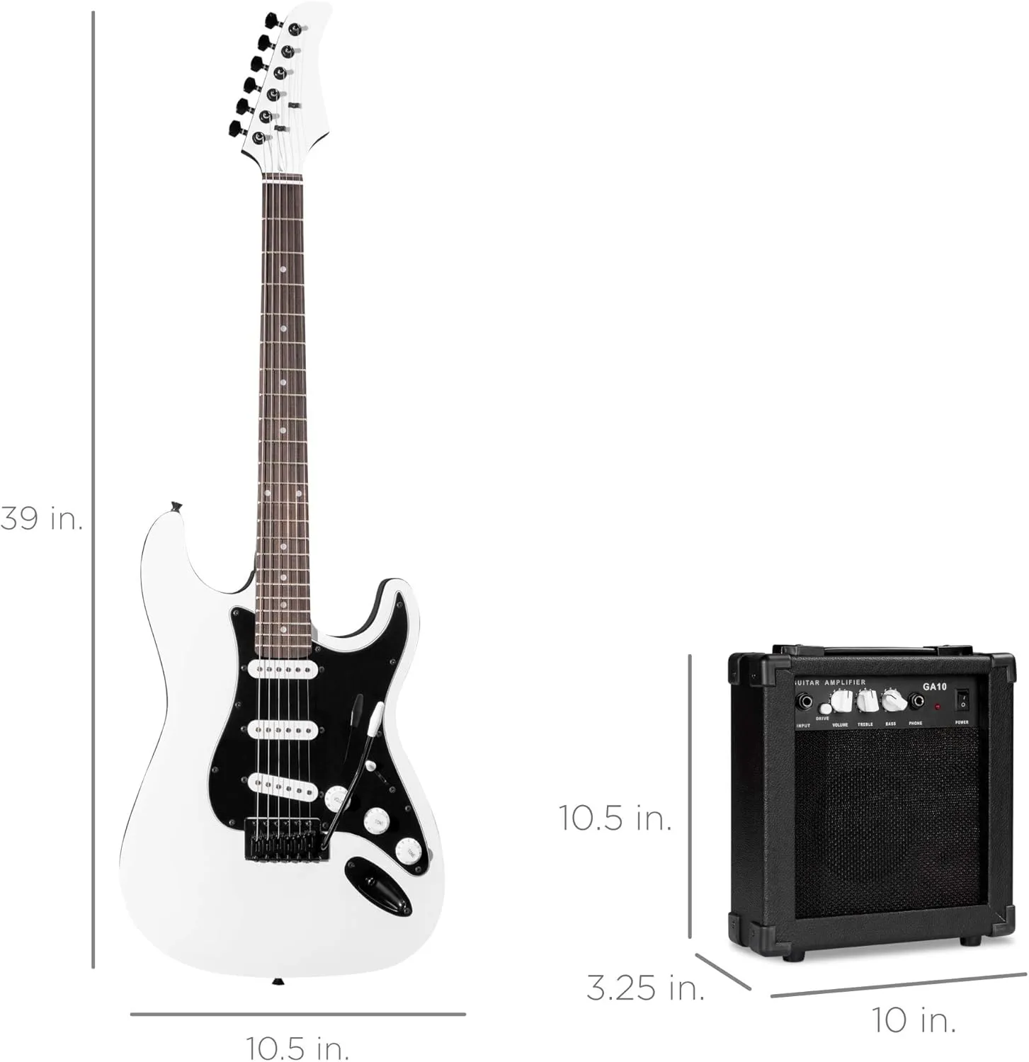 Best Choice Products 39in Full Size Beginner Electric Guitar Starter Kit w/Case, Strap, 10W Amp, Strings, Pick, Tremolo Bar - Glacier White