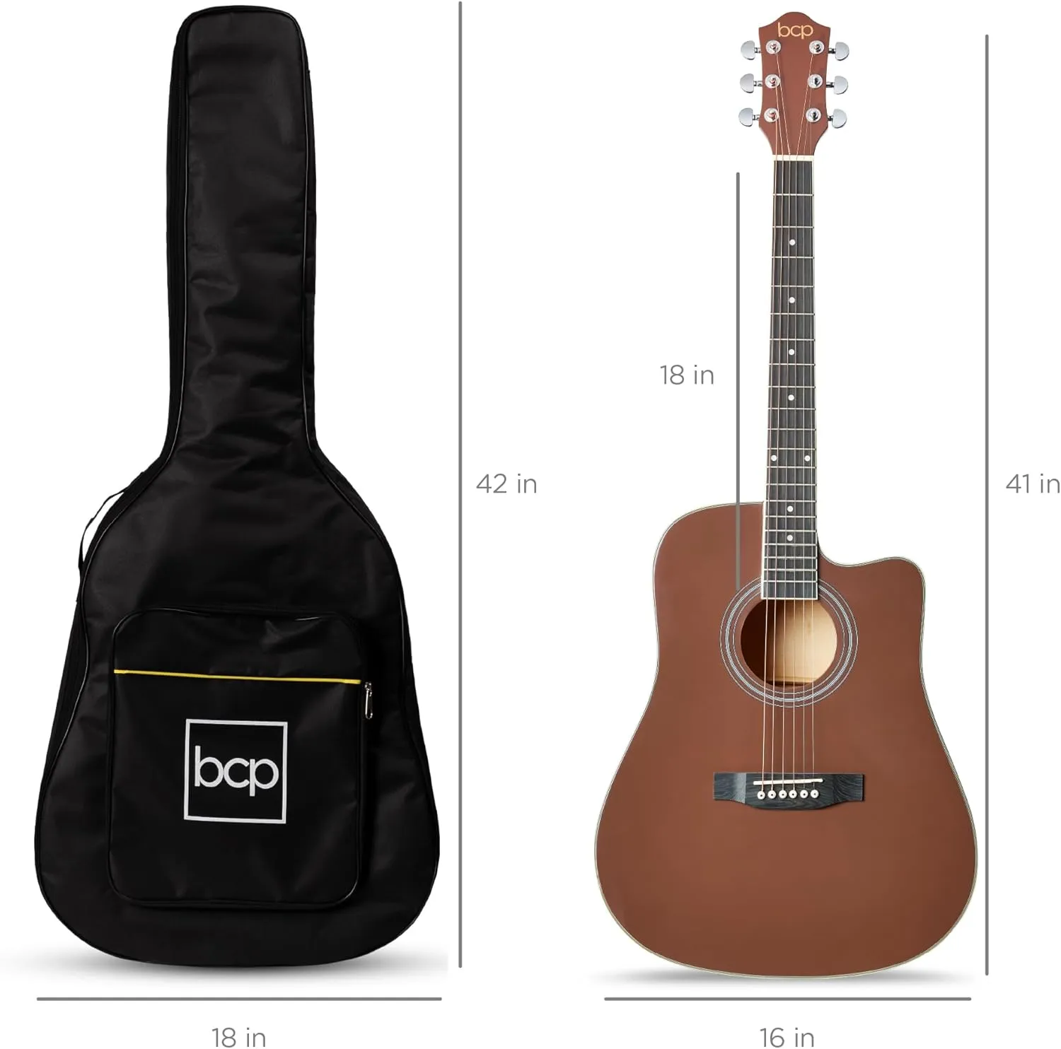 Best Choice Products 41in Beginner Acoustic Guitar Full Size All Wood Cutaway Guitar Starter Set w/Case, Strap, Capo, Strings, Picks - Dark Brown