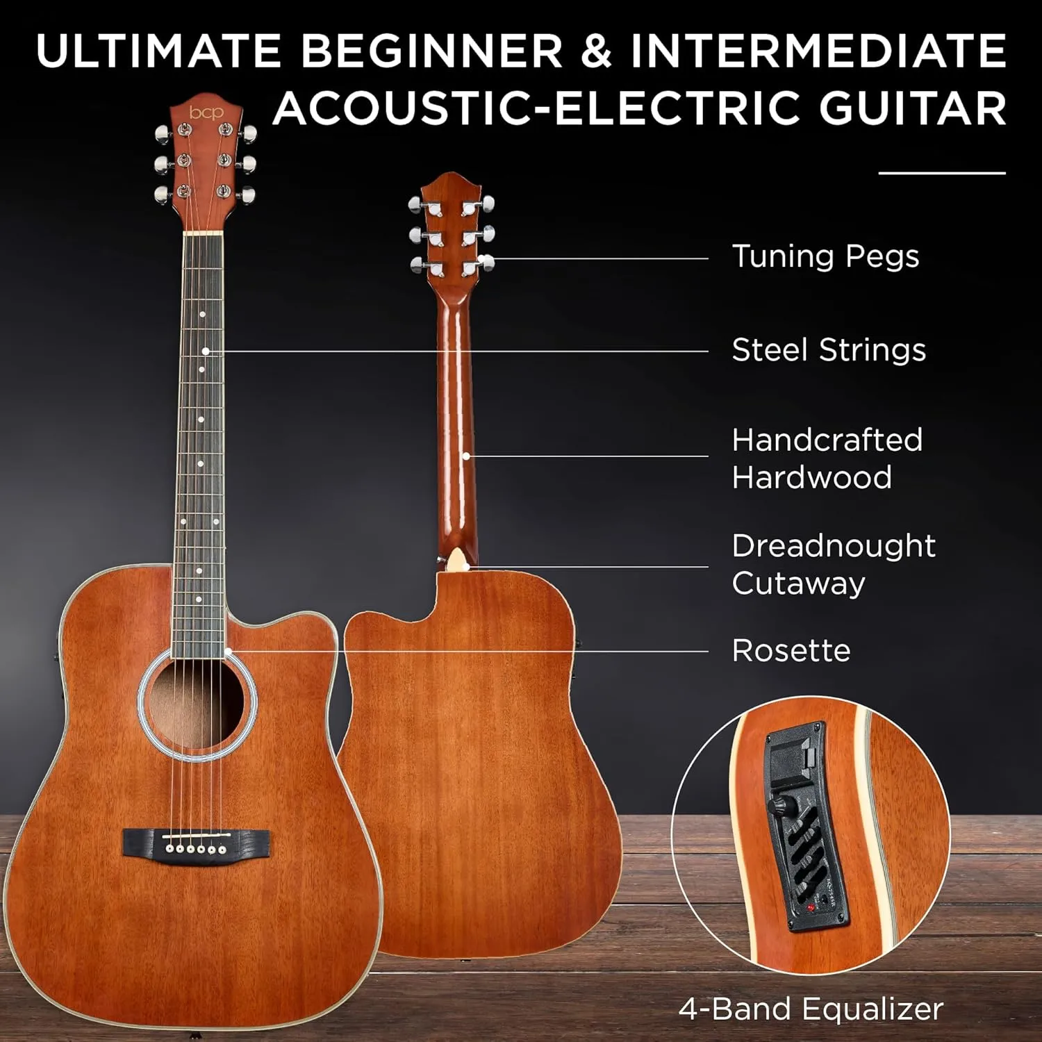 Best Choice Products Beginner Acoustic Electric Guitar Starter Set w/ 41in, All Wood Cutaway Design, Gig Bag, Strap, Picks - Natural Mahogany