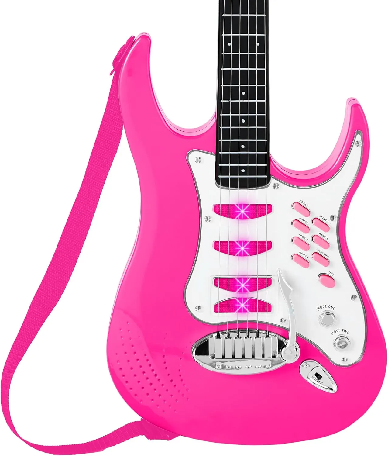 Best Choice Products Kids Electric Musical Guitar Play Set, Toy Guitar Starter Kit Bundle w/ 6 Demo Songs, Whammy Bar, Microphone, Amp, AUX, 2 Sticker Sheets - Pink
