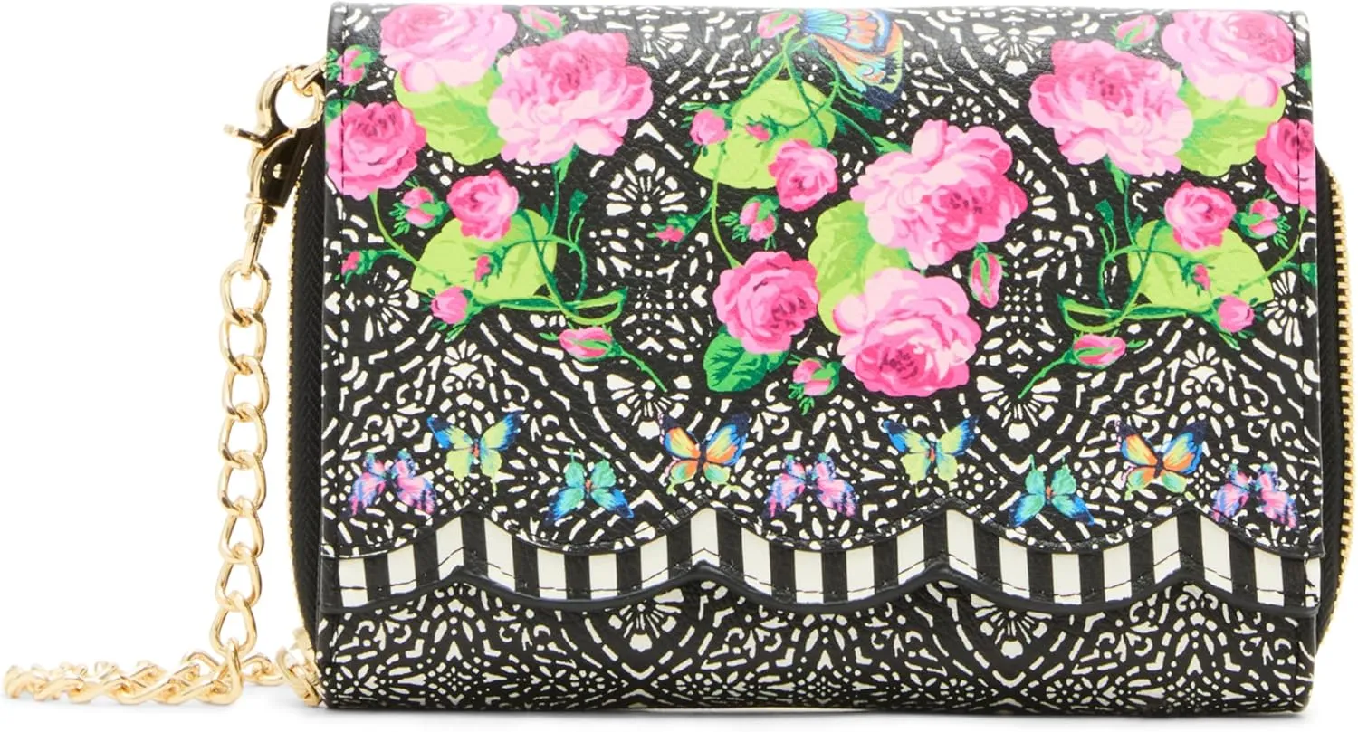 Betsey Johnson Scalloped Wallet on a Chain, Black Multi