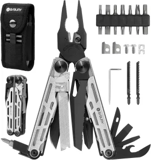 BIBURY Multitool Pliers Pro BI2045, Foldable Multitools with Replaceable Wire Cutters and Saw, Stainless Steel Multi Tool w/Upgraded Scissors and Screwdriver Set, Ideal for Camping, Fishing, Survival