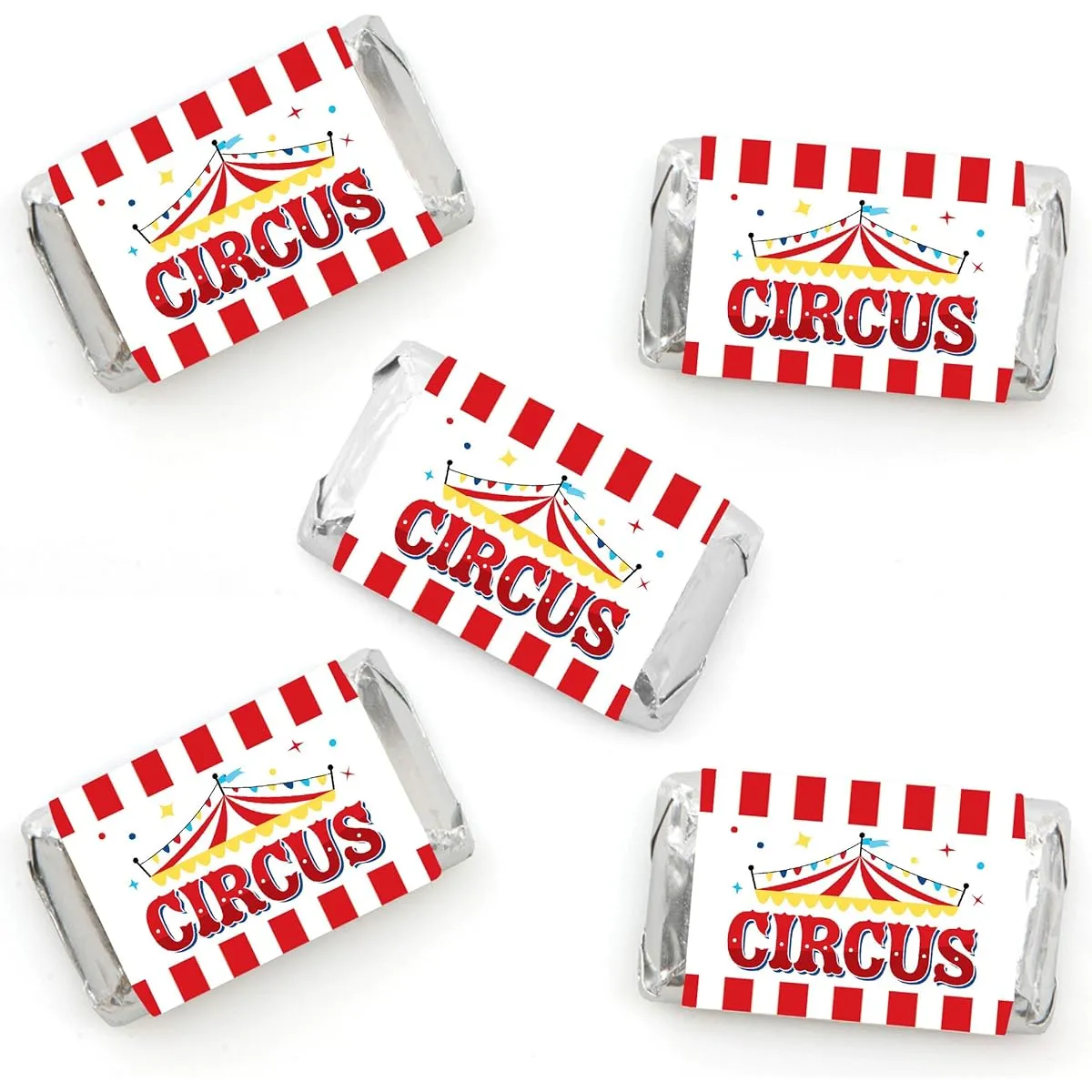 Big Dot of Happiness Carnival - Cirque du Soiree - Mini Candy Bar Wrapper Stickers - Small Baby Shower or Birthday Party Favors - 40 Count