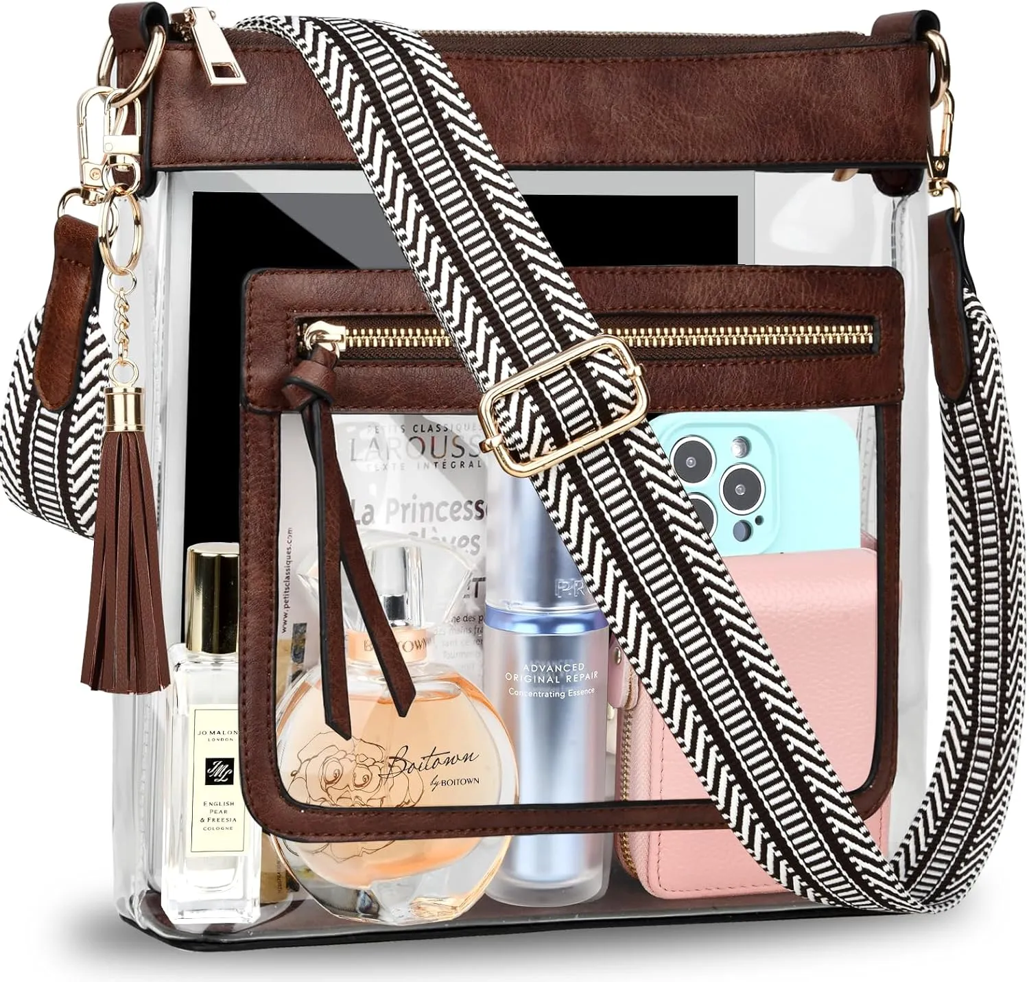 BKNOOU Clear Purses for Women - Crossbody Bags for Stadium Events & Concerts - Approved Clear Shoulder Bag