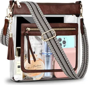 BKNOOU Clear Purses for Women - Crossbody Bags for Stadium Events & Concerts - Approved Clear Shoulder Bag