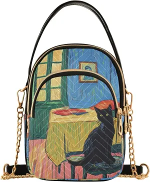 Black Cat Chair Multi Pockets Crossbody Bags for Women Zip Cell Phone Purse Wallet Bag with Detachable Shoulder Strap Wallet Purses for Women Girls Trendy Gift Traveling Working Shopping