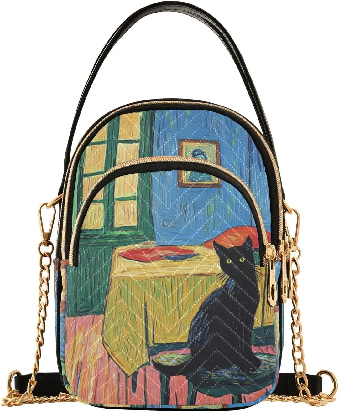 Black Cat Chair Multi Pockets Crossbody Bags for Women Zip Cell Phone Purse Wallet Bag with Detachable Shoulder Strap Wallet Purses for Women Girls Trendy Gift Traveling Working Shopping