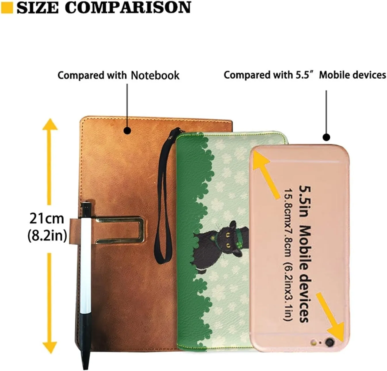 Black Cat Womens Wallet RFID Blocking Multi Card Case Holder Clutch with Zipper, St.Patrick's Day Theme, Pocket Coin Purse Organizer