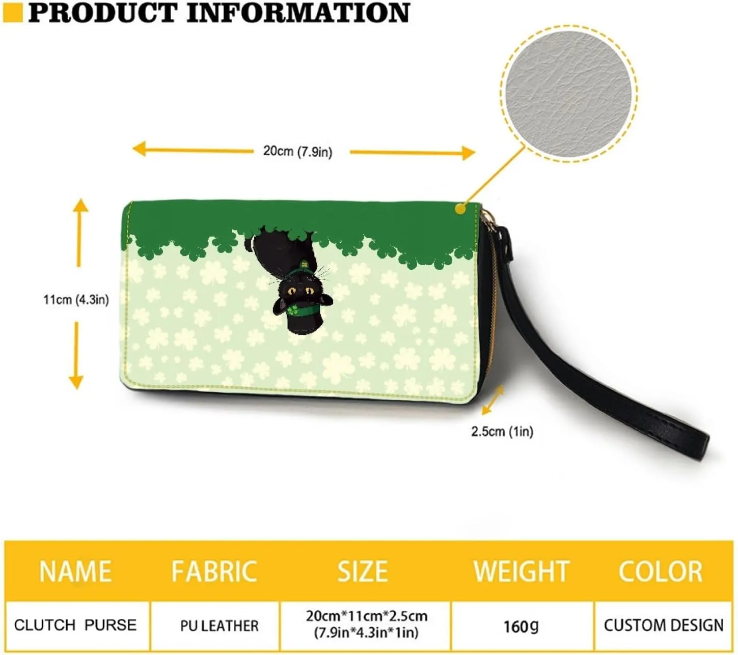 Black Cat Womens Wallet RFID Blocking Multi Card Case Holder Clutch with Zipper, St.Patrick's Day Theme, Pocket Coin Purse Organizer