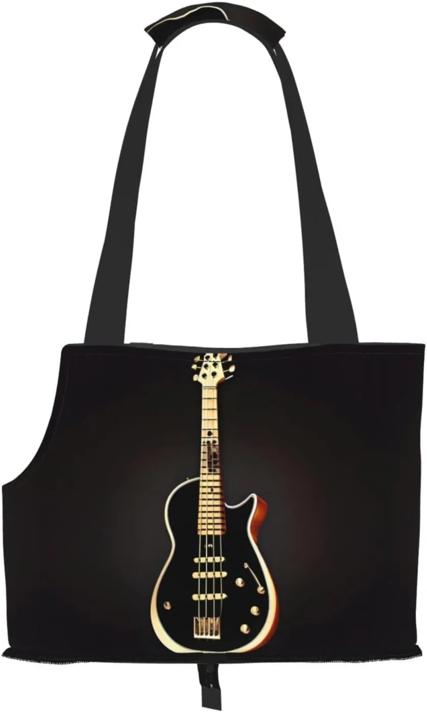 Black Guitar Printed Pet Shoulder Bag, Specially Designed for Small Dogs and Cats, Multifunctional Shoulder and Handbag