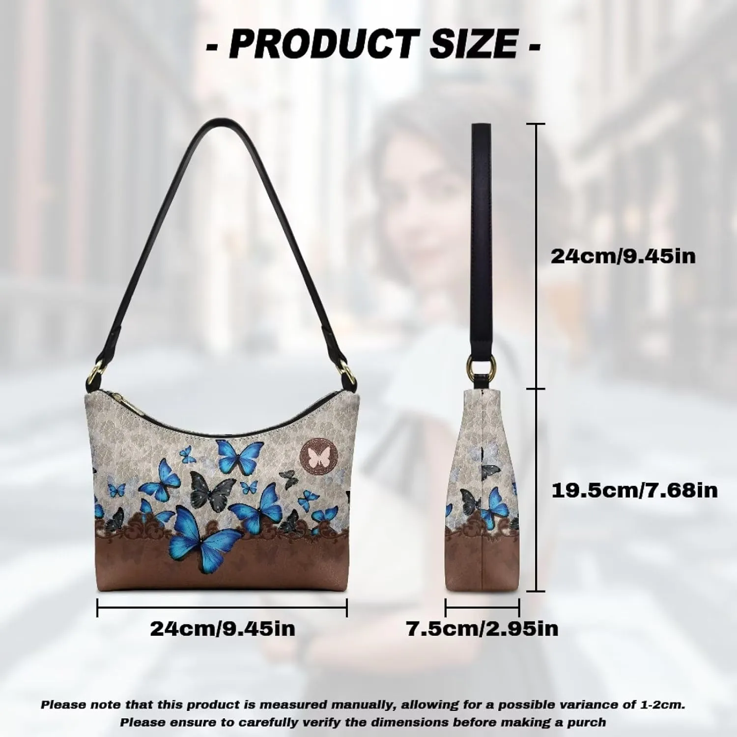 BLeather Underarm Bag for Women Shoulder Handbag with Zipper Fashion Travel Purse