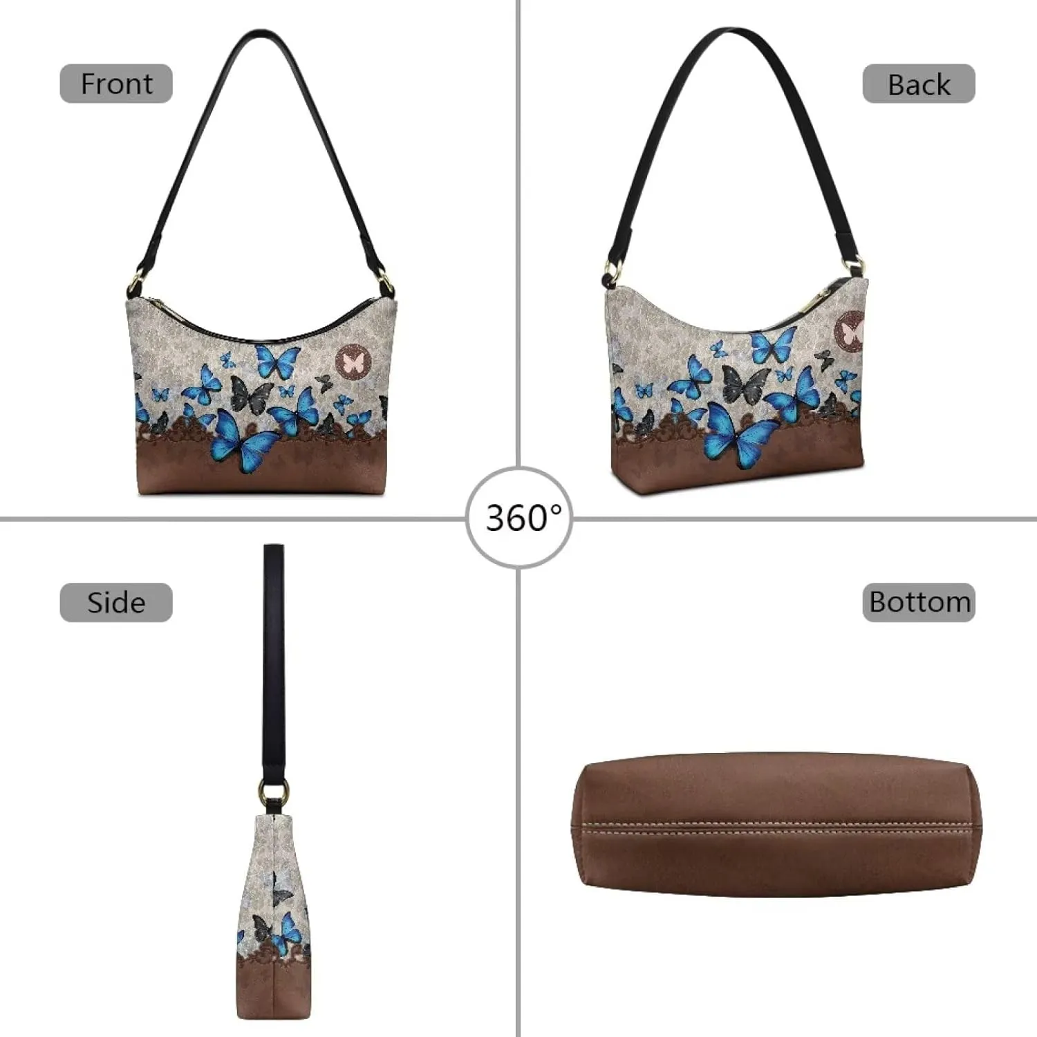 BLeather Underarm Bag for Women Shoulder Handbag with Zipper Fashion Travel Purse