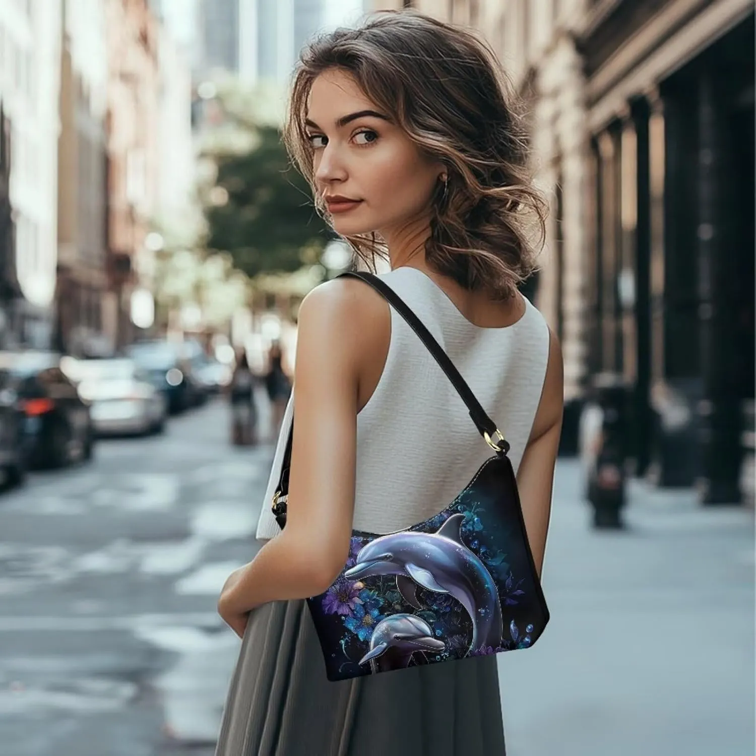 BLeather Underarm Bag for Women Shoulder Handbag with Zipper Fashion Travel Purse